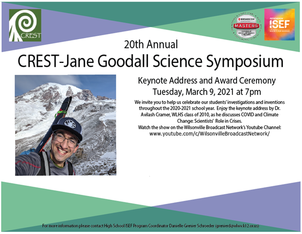 The CREST-Jane Goodall Science Symposium will be held Tuesday, March 9 at 7 p.m. 